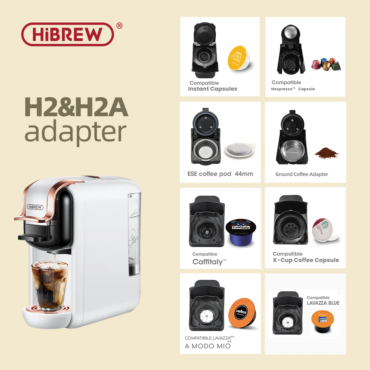 HiBREW piezas de sistema adaptador H2 y H2A y H2B para Nespresso, Dolce  Gusto, café molido, ESE Pod o Caffitaly - AliExpress