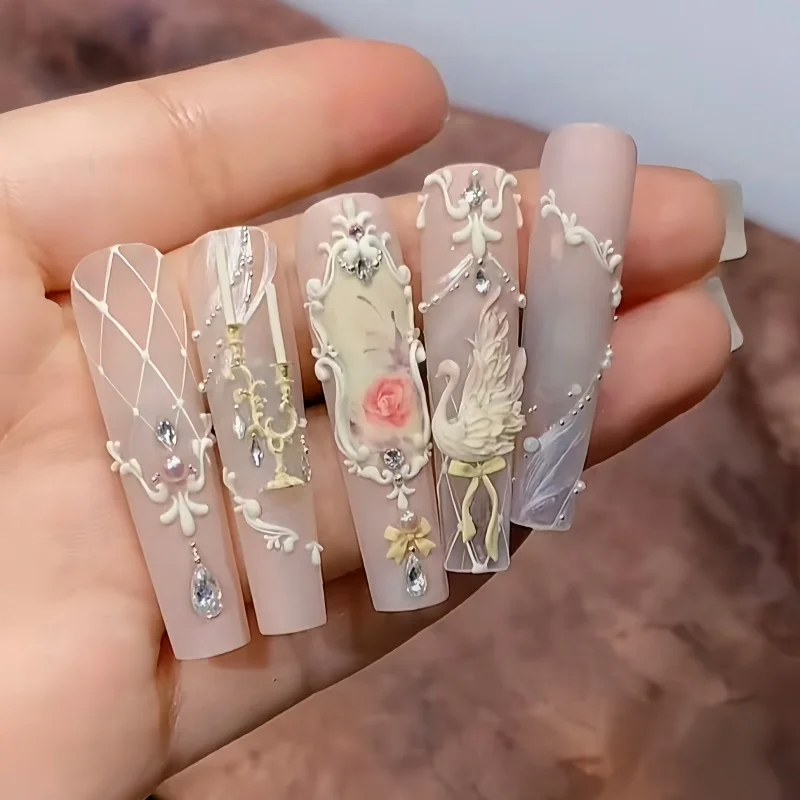 1개/4개 조합 캔들 홀더, 리본, 손으로 그린 사진 프레임, 토끼 패턴, 3D 네일 아트 DIY 투명 실리콘 몰드