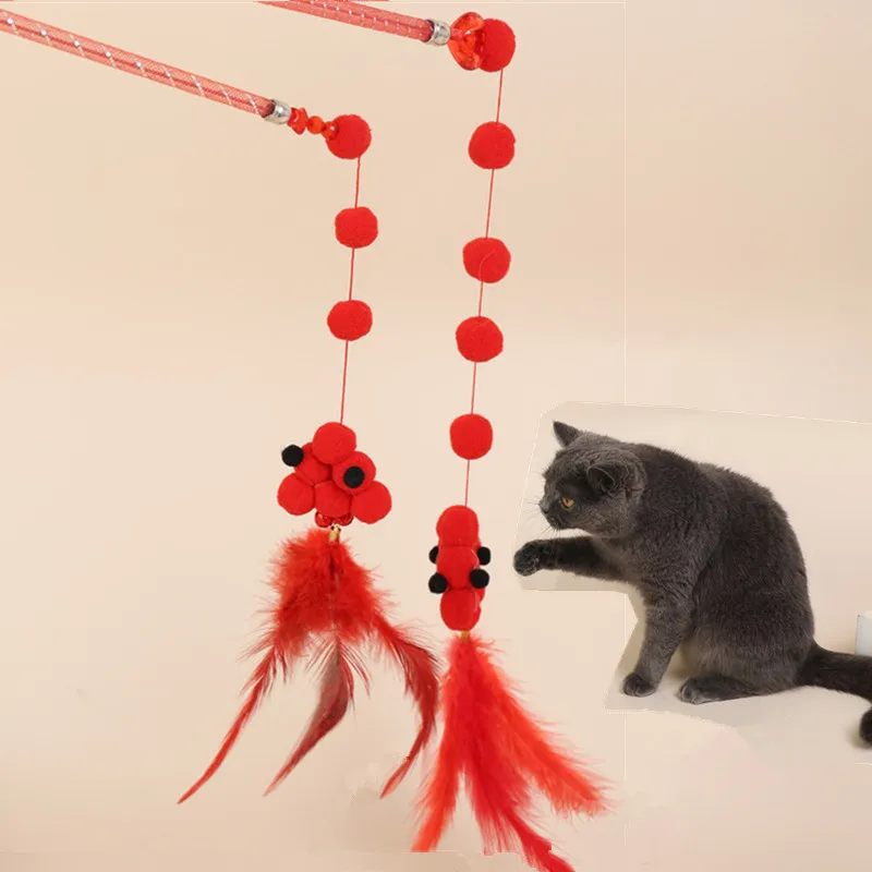 Cat Toy Feather Toys for Cats Stick Funny Self-hi Plush Ball Cat Toys Interactive Bite-resistant Cats Toy with Bell Pet Products