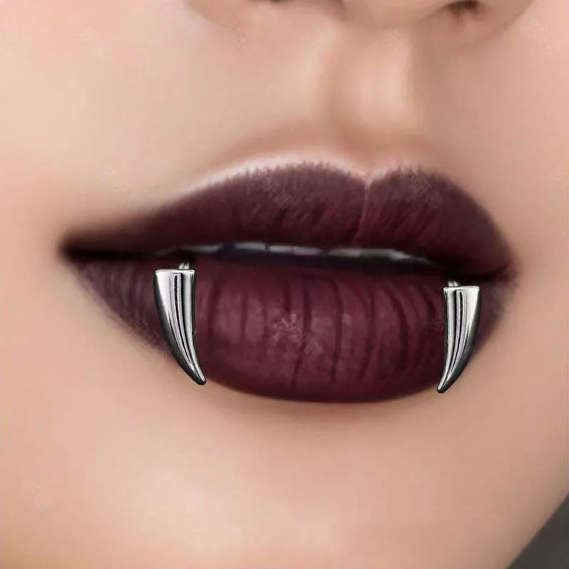 Silver Gothic Lip Accessory – Sharp Stainless Steel Teeth Design, Non-Piercing