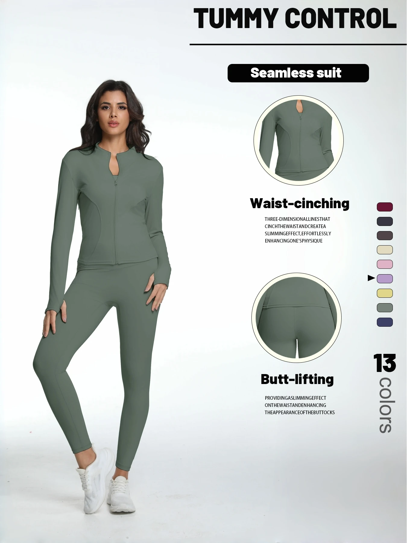 Women's Zipper Long Sleeve Top High Waist Leggings Active Wear Set - Image 5