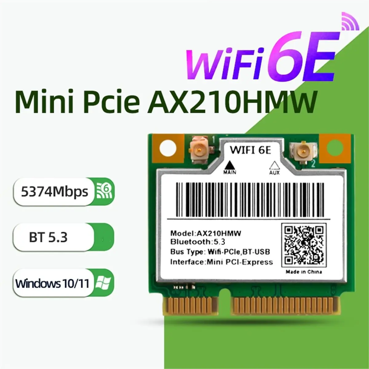 2026new WiFi 6E 미니 PCI-E AX210HMW 무선 네트워크 카드 데스크탑 노트북용 블루투스 5.3 어댑터, 트라이 밴드 2.4/5/6GHz AX WiFi