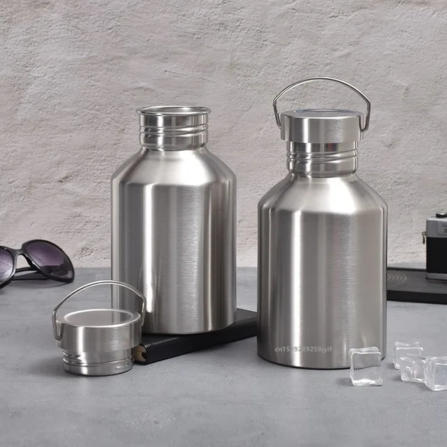 2000ML Large Capacity Sports Water Bottle Single Wall Stainless Steel Kettle Travel Outdoor Portable Flasks Cycling Drinkware