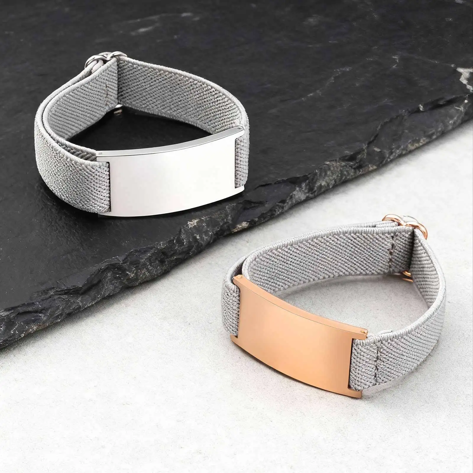 Personalized Elastic Fabric Nylon Bracelets for Men Women,Carving Name Sentence Friend Stainless Steel Wristband,Jewelry Gifts