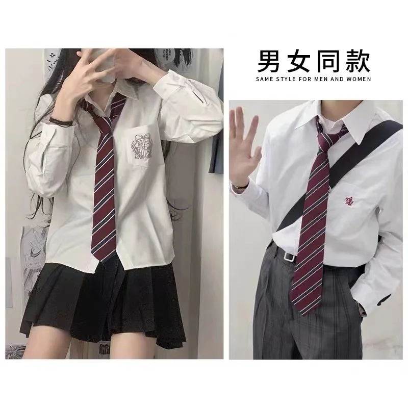 JK Ties Woven Necktie For Men Women Adult Polyester Striped Neckties Uniform College Suit Neckwear Collar Young Girls Trendy Cravat Lazy Tie