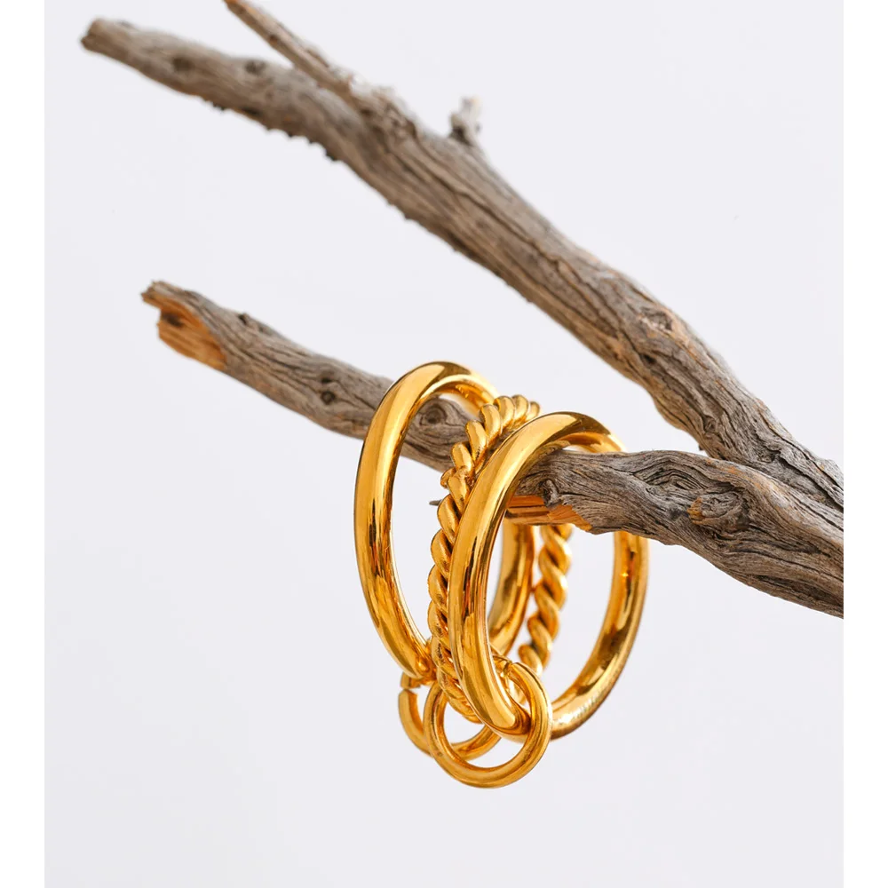 Yhpup Ring Stainless Steel 3 Layered Finger Stacked 2025 for Women Fashion Metal