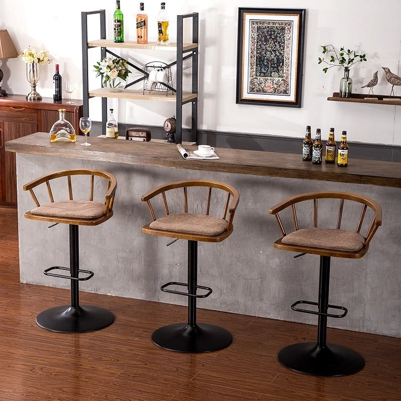 

Solid Wood Nordic Swivel Bar Chairs Creative Backrest Bar Stools Home Kitchen Furniture Height Adjustment Bar Chair Dining Chair