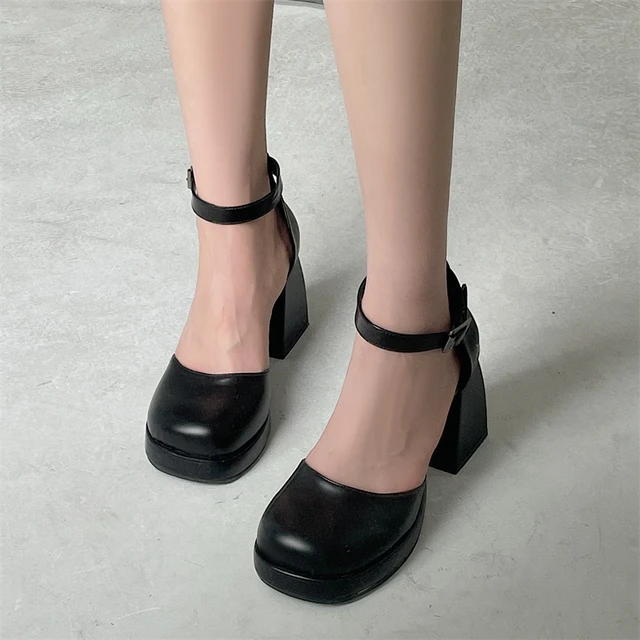 Women Buckle Decor Mary Jane Shoes, Preppy Flatform Shoes Black | SHEIN USA