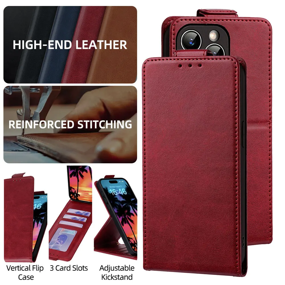 Deluxe Leather Magnetic Flip Wallet Phone Case with Lanyard