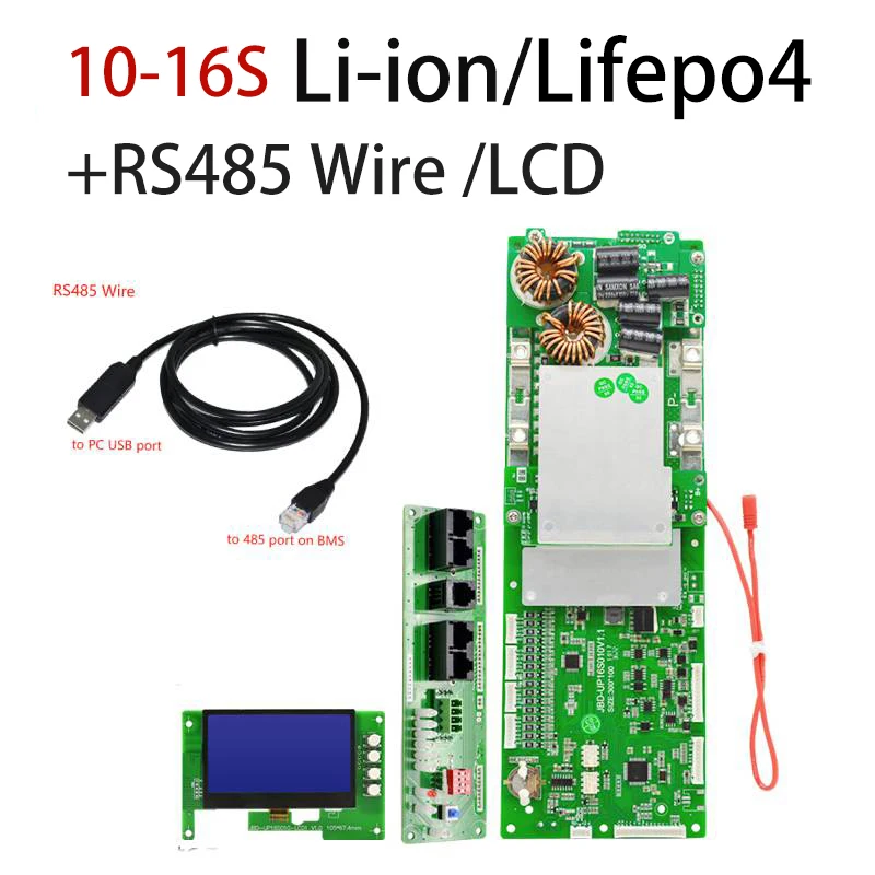 JBD 스마트 BMS 인버터 에너지 저장 장치, ESS 리튬 이온 Lifepo4 100A 150A 200A 10S 16S 60V BMS CAN RS485, NTC 병렬 연결