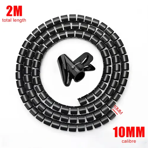 Black Cable Wire Protector Cable Organizer Management Pipe Flexible Wire Wrap Line Coiled Tube Office Cord Sleeve Cover 2M - Image 10