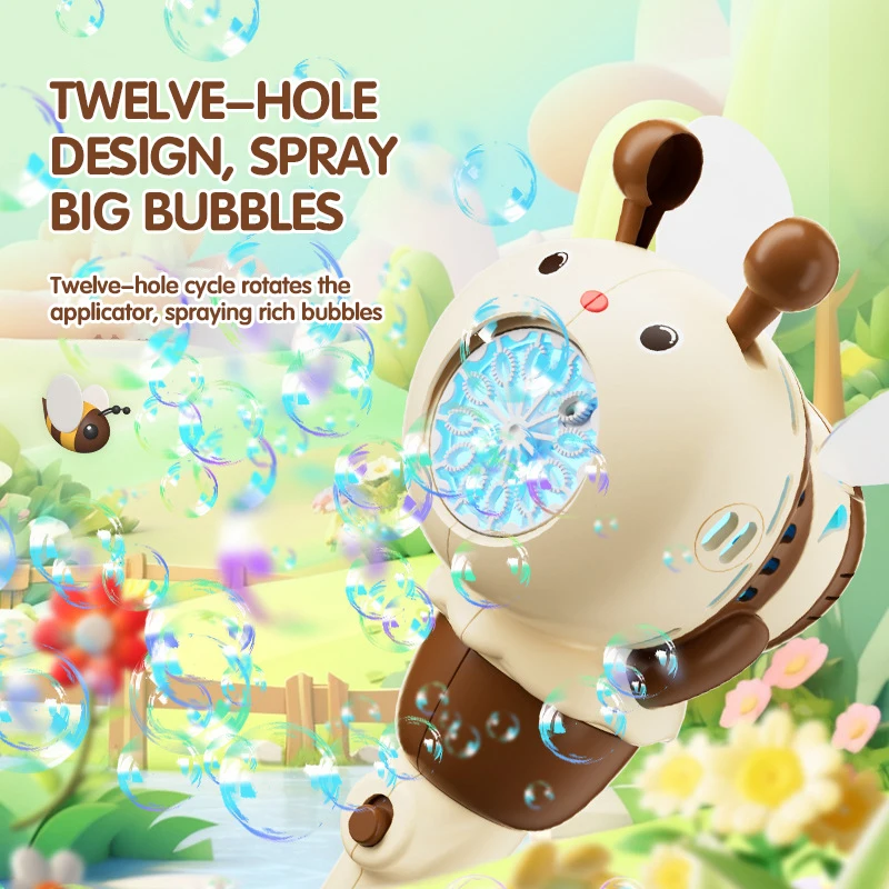 Automatic Bubble Machine Cute Bee 12Hole Electric Soap Bubble Maker Cartoon Bumble Bee Bubble Blower Outdoor Toy for Kids