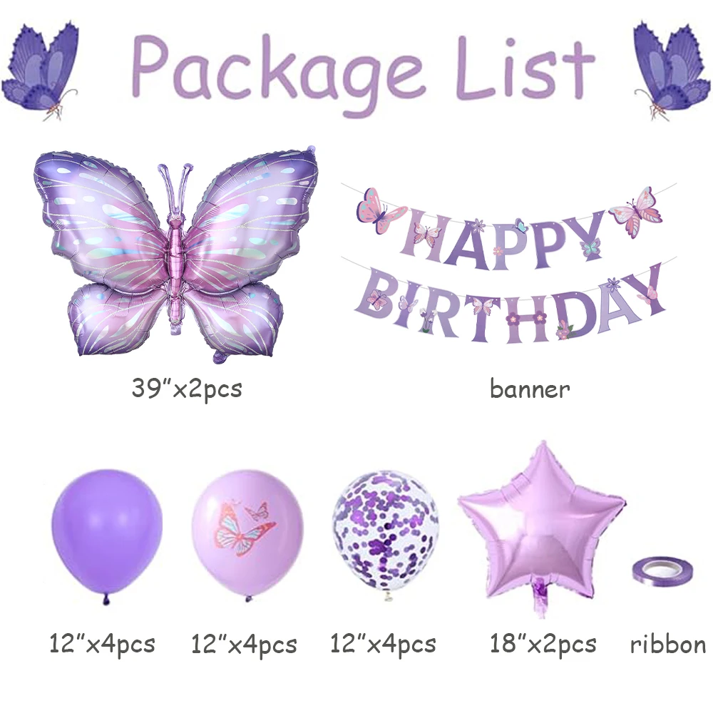 Ballons Papillons, 6 Pièces Ballons En Aluminium Papillons Violet, Decoration Anniversaire Papillon Fille, Ballons Papillons Pour Anniversaire Enfant, Mariage, Garden Party (Violet