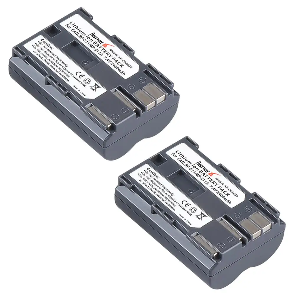 Asperx 2400Mah Bp-511A Bp-511 Batteria Bateria Fotocamera Bp511 Bp 511 511A Per Canon Eos 40D 300D 5D 20D 30D 50D 10D D60 G6