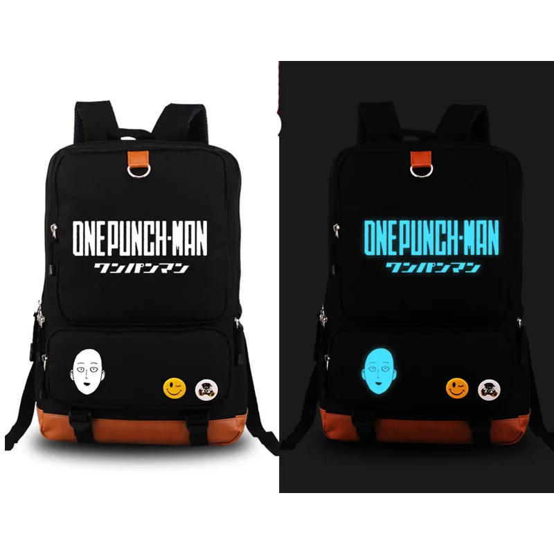 

New One Punch Man Saitama Cosplay Backpack Anime Canvas Student Luminous Schoolbag Unisex Travel Bags