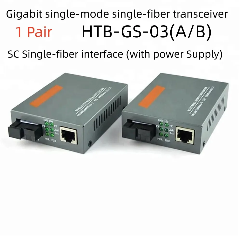 

1 Pair new HTB-GS-03 AB 20KM 10 100 1000M Gigabit Fiber Media Converter SC Optical Transceiver 1310 1550nm