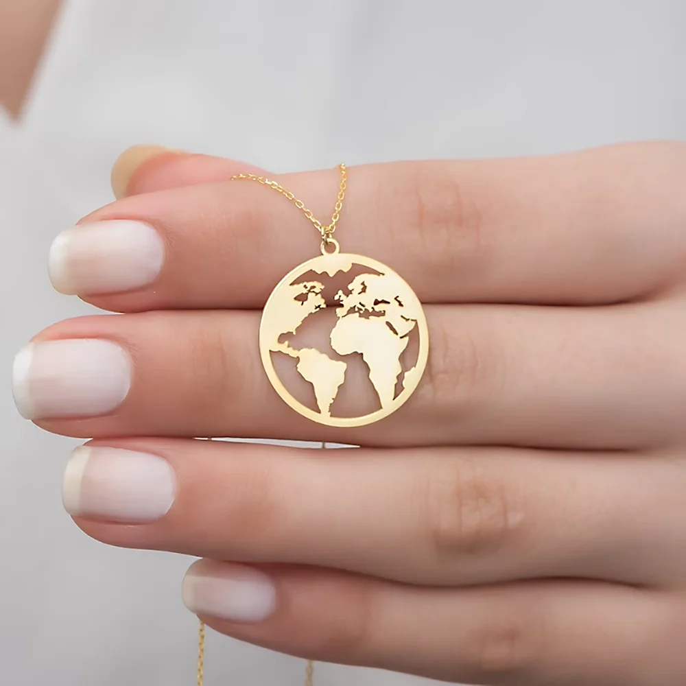 

World Map Pendant Necklace Hollow Out Stainless Steel Men's and Women's Necklaces Couple Choker Jewelry Ornament Free Shipping