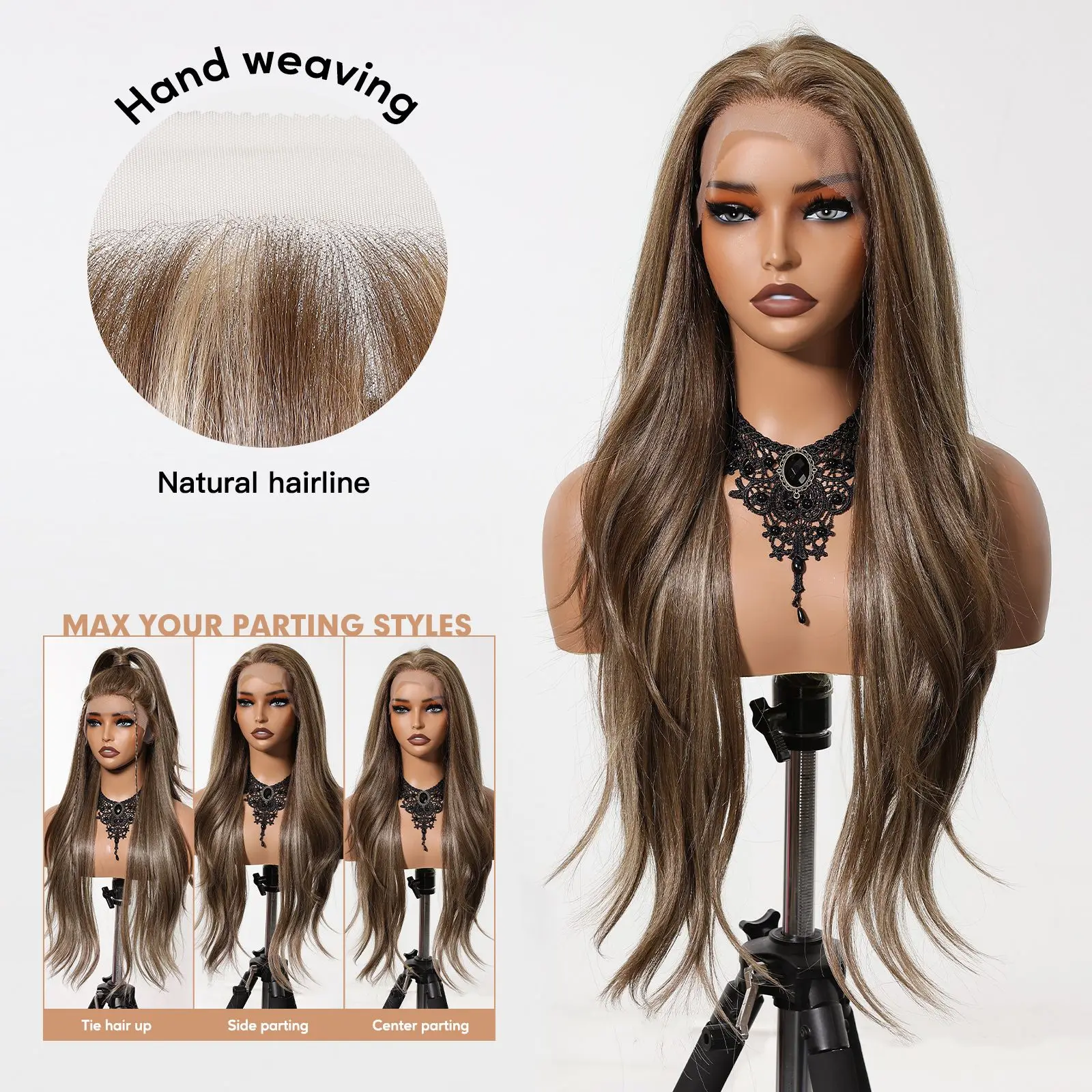 Synthetic Wig HENRY MARGU Brown Natural Synthetic Lace Front Wigs 13*6 Lace Frontal Wig Blonde Highlight Long Body Wavy Fiber Wigs for Women