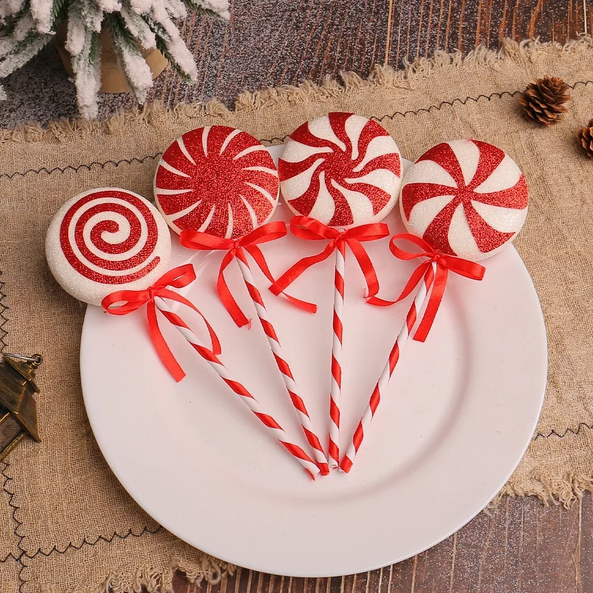 Red White Christmas Lollipop Decoration 21cm/8.26inch Creative Big Lollipop Xmas Tree Pendant Ornaments Festival Party Supplies