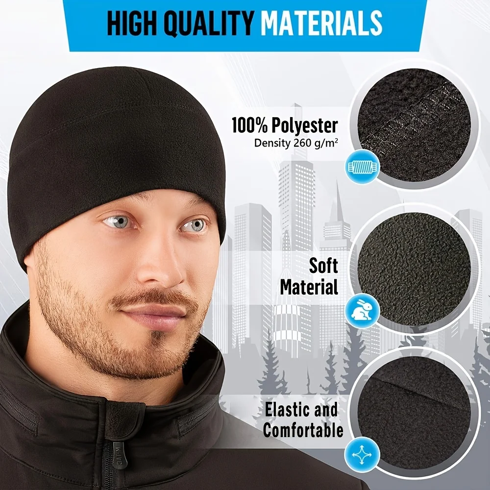 Warm Winter Skull Cap Windproof Polar Fleece Outdoor Sports Skiing Cycling Cap Unisex Cold-proof Breathable Running Beanie Cap