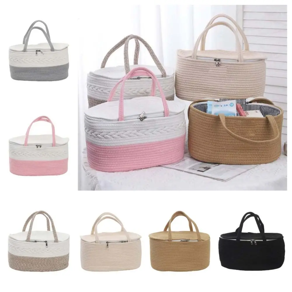 Cotton Thread Rope Mummy Handbag Large Capacity for Diaper/Toy Storage Diaper Storage Basket Shopping Tote Bag Baby Diaper Bag
