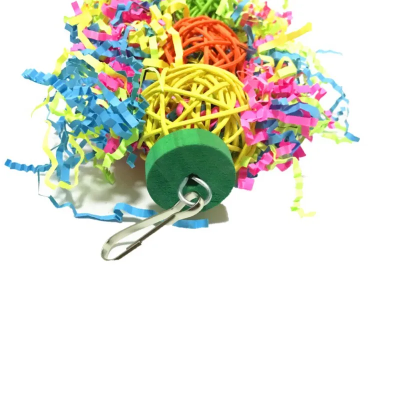 Pet Bird Parrot Chewing Cotton Rope Toys Parrot Cage Paper Shredder Toy Sepak Takraw Bamboo Net Brushed Grass for Play Excercise