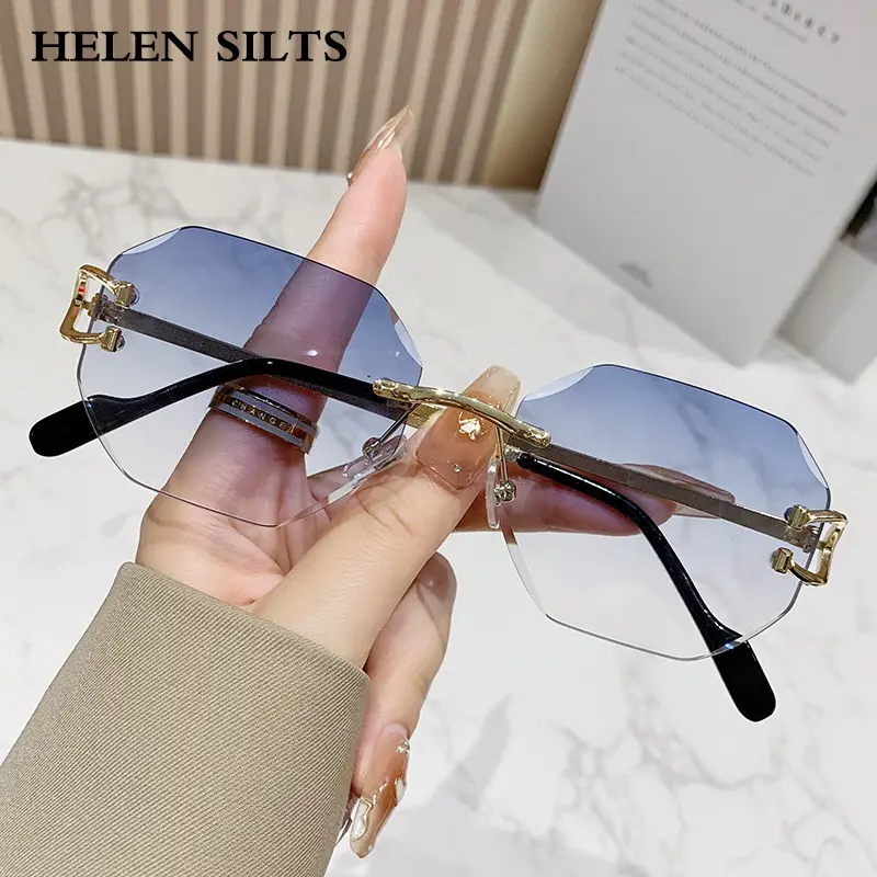 y2k Rimless Irregular Square Sunglasses Women Luxury Brand Design Vintage Punk Popular Metal  Men Sun Glasses UV400 - Image 2