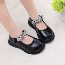 

Princess Shoes Kids Fashion Shallow Mary Janes Summer Hot Square-toe Soft Black Cute Children Performance with Bow for Party PU