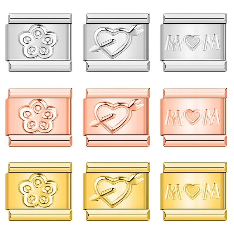 Hapiship 2023 Fashion Crowm Flower Princess Mom Horse Italian Links Charm Fit 9Mm Bracciale In Acciaio Inossidabile Creazione Di Gioielli Dj467