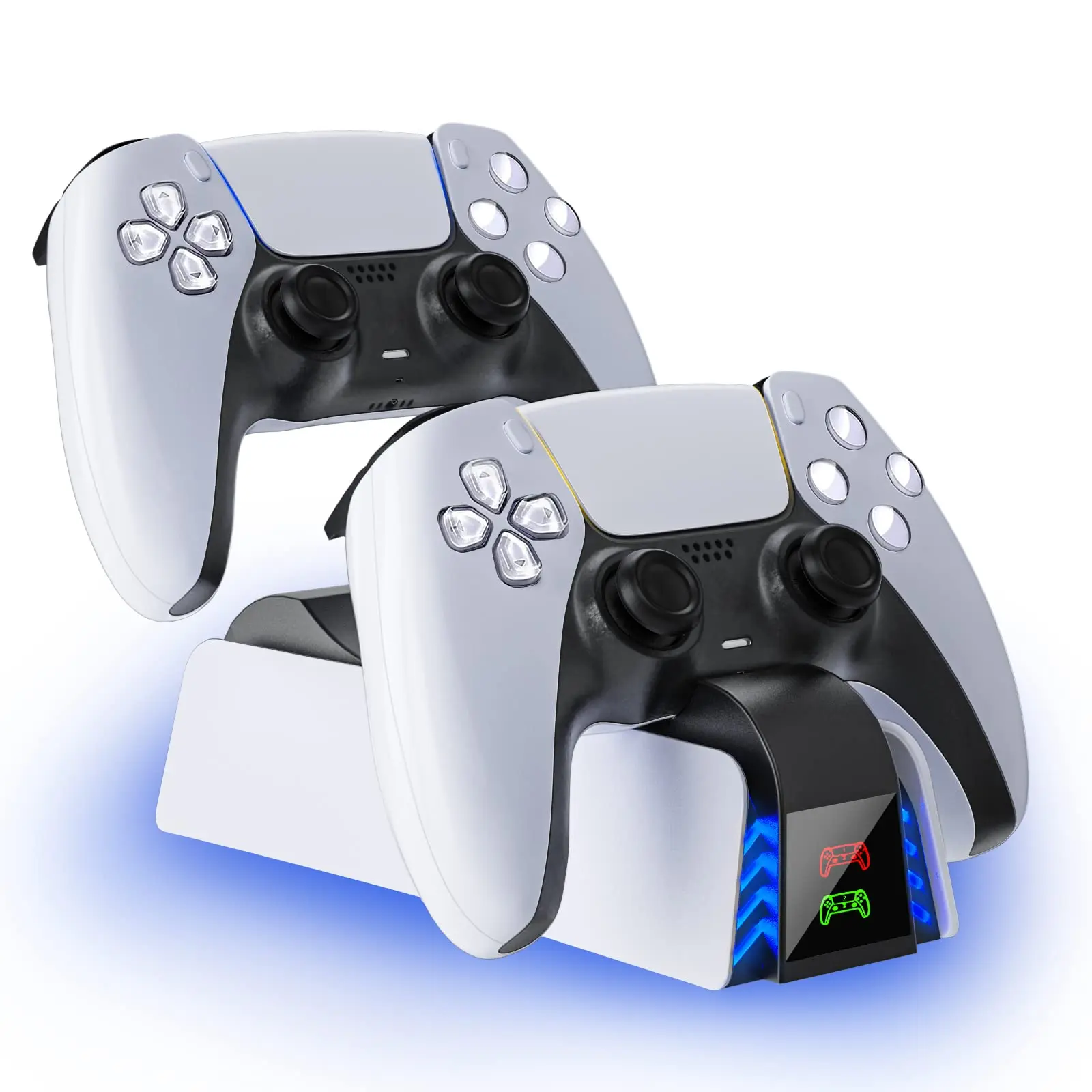 PS5 용 듀얼 충전 스테이션, 고속 충전, USB C타입-A 어댑터, 2-3 시간 안에 컨트롤러 2 개 충전, LED 표시기