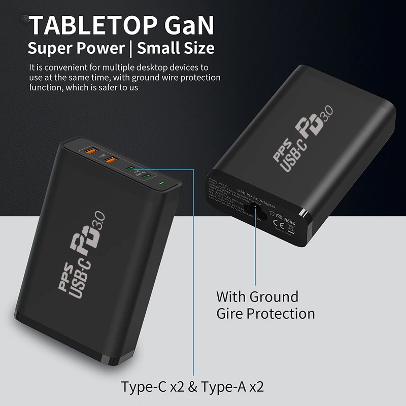 TQUQ 245W GaN Charger USB-C Power Adapter,4-port PD 100W PPS 65W 45W QC4.0 for MacBook iPad iPhone Samsung Huawei Xiaomi Laptop