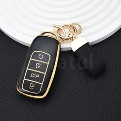 Soft TPU Car Smart Key Case Cover and Keychain Protector - Premium Car Accessories (Black set(GLD))