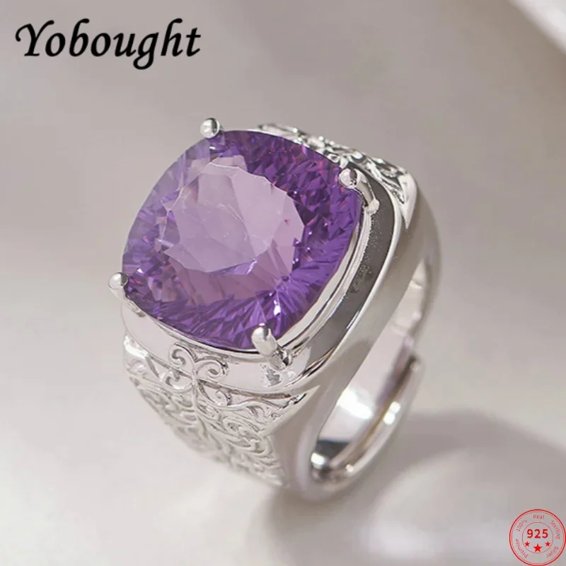 

S925 sterling silver charms rings for Women Men New Fashion Relief eternal rattan inlaid natural amethyst jewelry free shipping