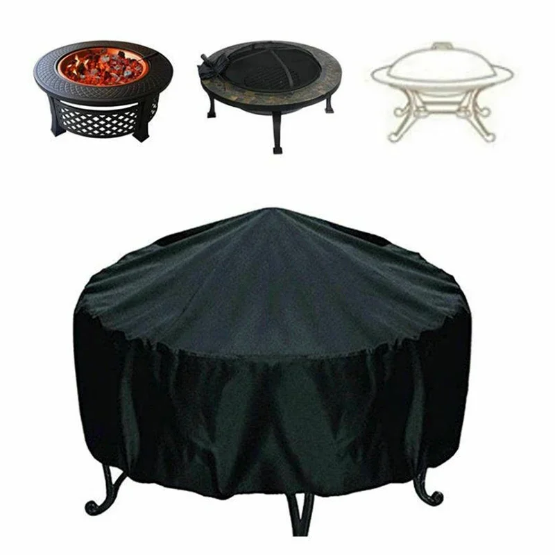 Fire Pit Cover Round Brazier Stove Cover Waterproof Windproof Sun Protection For Outdoor Garden Furniture Sets Muebles De Jardín 3