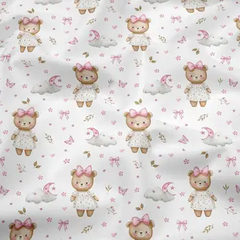 Pink Bear Cotton Fabric 1
