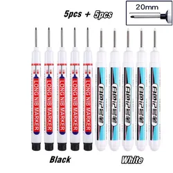 10-Piece Waterproof Deep Hole Marker Set for Metal, Woodworking, and Bathroom Decor (5 black 5 white)