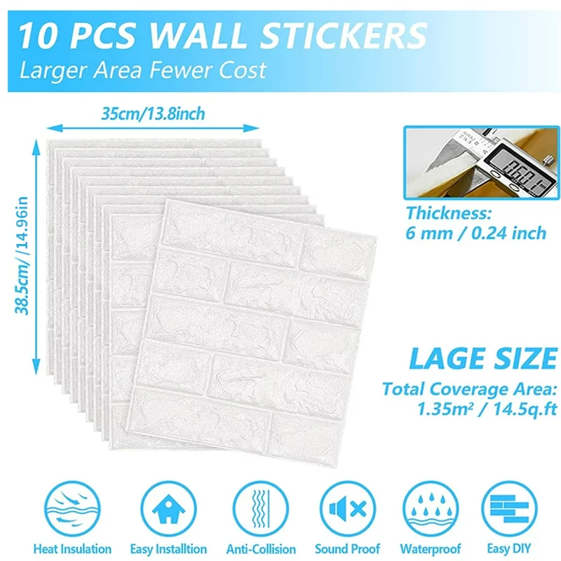 Wall Stickers 3D Self-adhesive Anti-bump Decorative Waterproof Oilproof 10pc