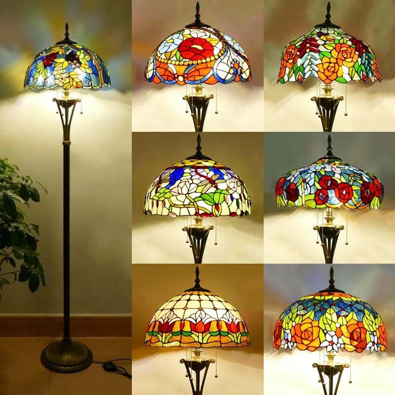 

OUFULA Tiffany Напольная Лампа американская Ретро лампа для гостиной и спальни Напольная Лампа из загородного стекла