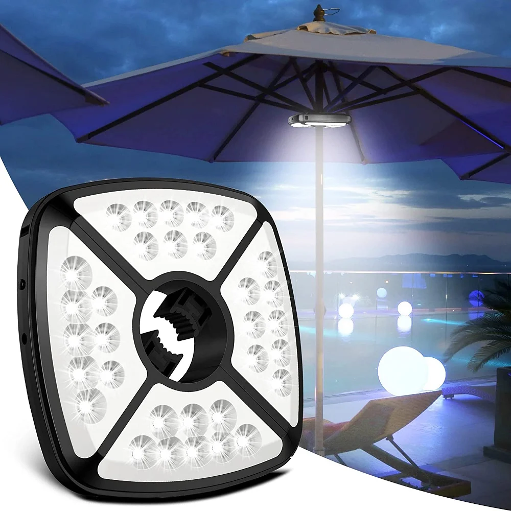 32 LEDs Parasol Lights USB Rechargeable 2 Modes 5200mAh 72 Lighting Hours Waterproof Umbrella Lights for Garden Seaside Camping
