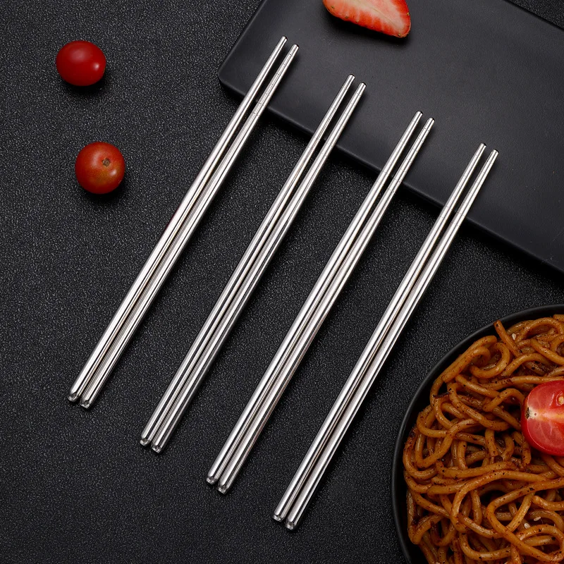 Non Slip Chopsticks Household Round Stainless Steel Canteen Fast Food High Temperature Korean Cutlery Set