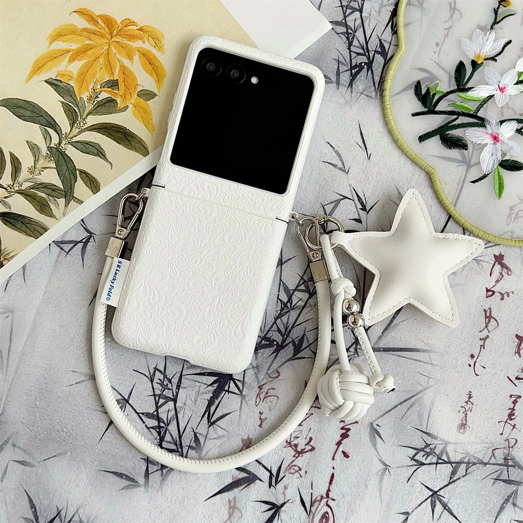 Luxury Lucky Cloud Pattern Phone Case with Star Pendant Leather Strap