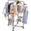 Clothes Drying Rack, 3-Tier Folding Indoor Laundry Drying Rack with Wheels 4 Hooks, Metal 1