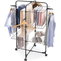 Clothes Drying Rack, 3-Tier Folding Indoor Laundry Drying Rack with Wheels 4 Hooks, Metal 1
