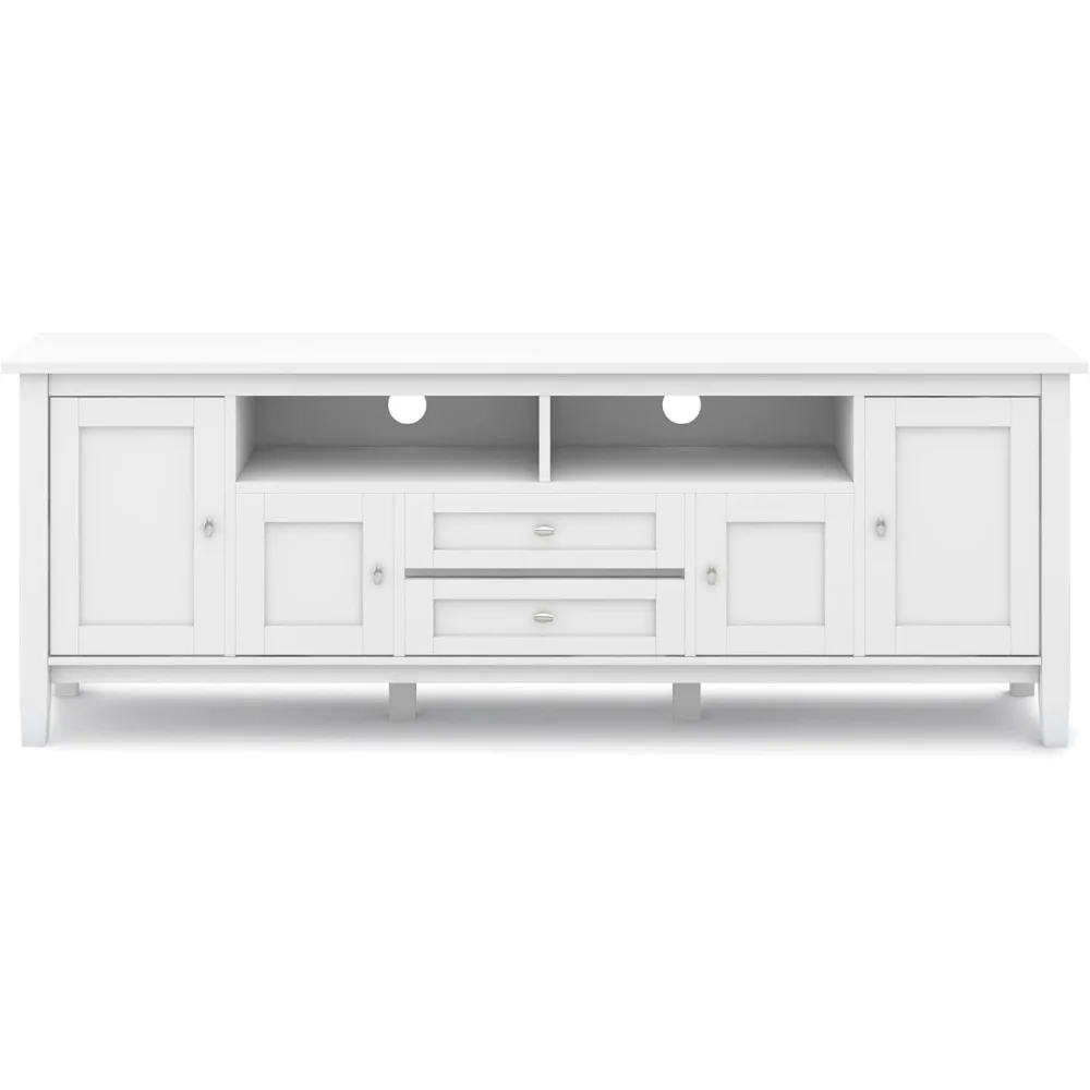 SOLID WOOD Universal TV Media Stand,72inch Wide,Farmhouse Rustic,Living Room Center for Flat Screen TVs up to 80 inches in White 4