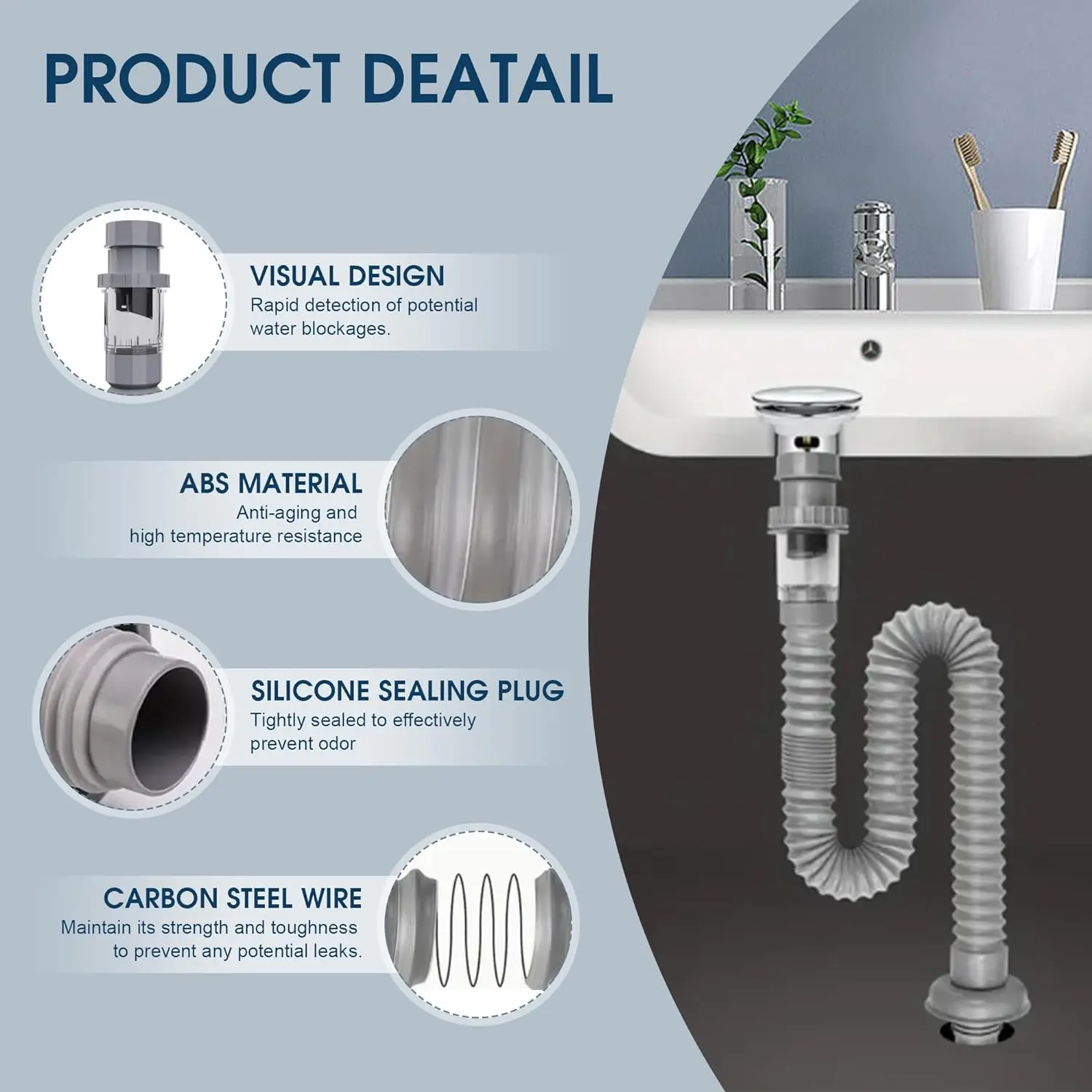 Flip-Top Kitchen Sink Drain Retractable Deodorizing Filter Flexible Downspout Bathroom Sink Anti Clogging Kitchen Accessories
