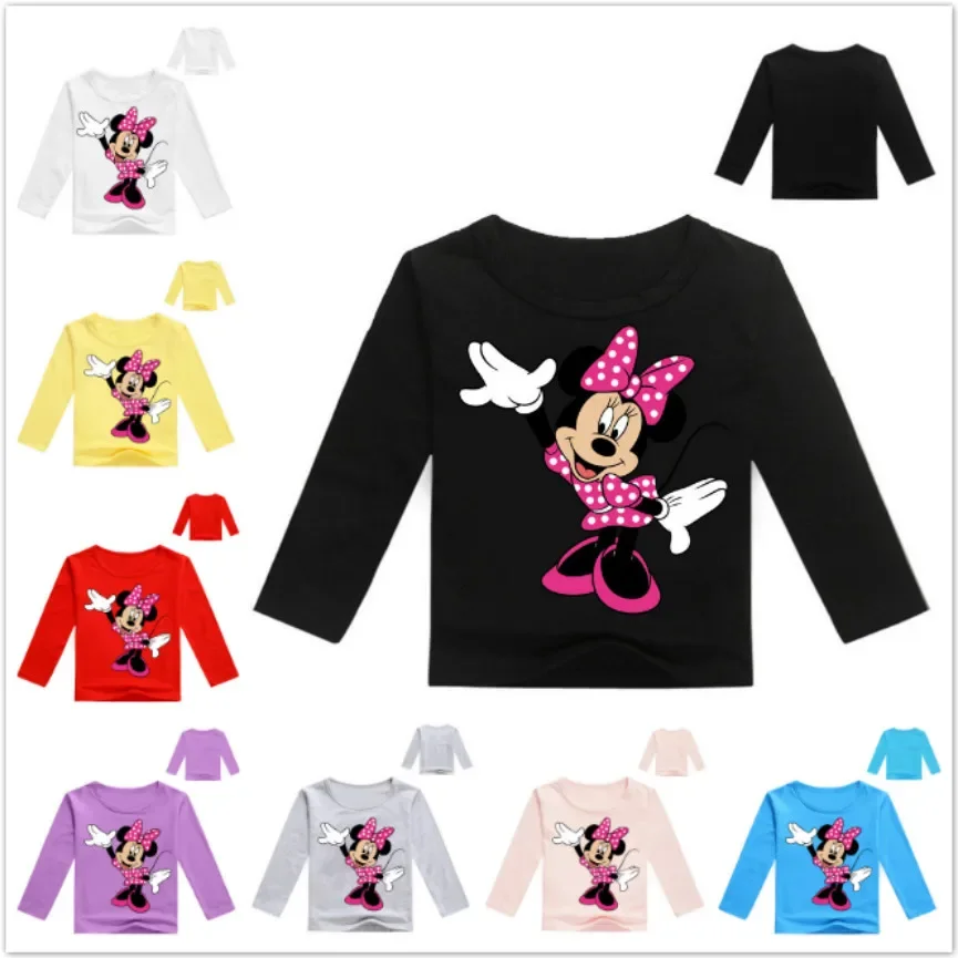 

New Summer Long Sleeve Kids Girls TShirts Boys Nova Tops Cartoon Minnie Mouse Tee Children Clothing Casual Cotton Baby Clothes