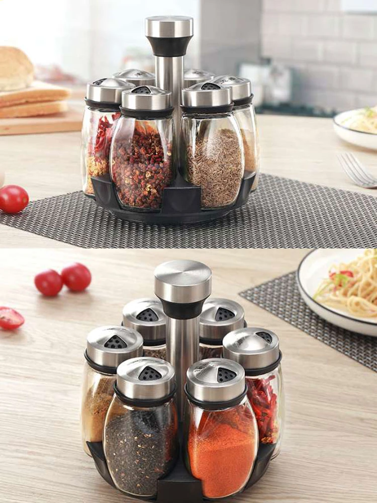 7PCS pots de récipient en verre de cuisine épices stockage scellé de  céréales avec couvercle en bois