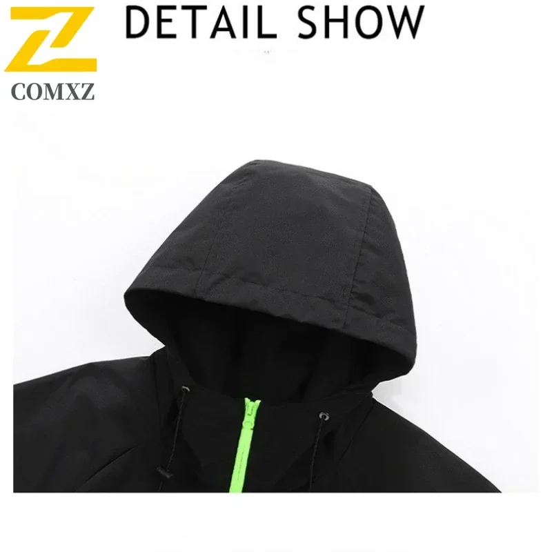 Eiao Waterproof Windproof Jacket Mens Trendy Solid Color Hooded Windbreaker Casual Outdoor Travel Hiking Work Stormcoat Jacket