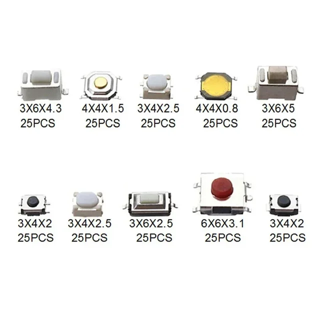 250PCS Micro Tactile Push Button Switch Car Remote Control Button Switch Momentary Key Touch Switch Assortment Set With Box - Image 2