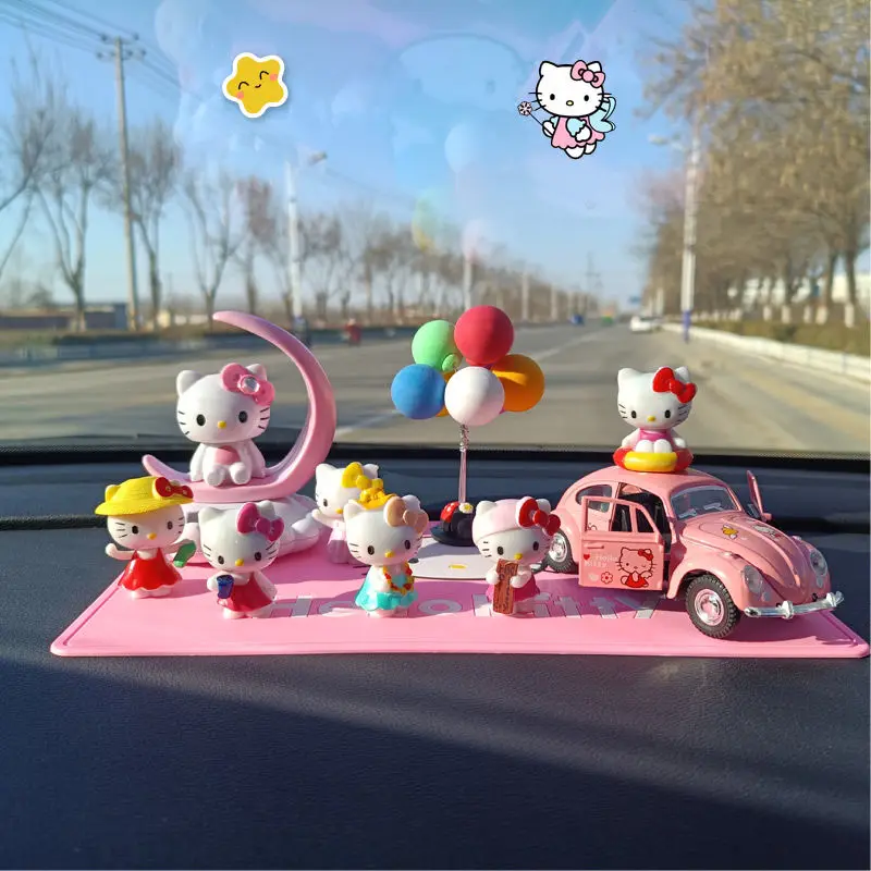 

Hello Kitty Kawaii Sanrios Series Anime Cartoon Cute Car Center Console Shake Your Head Ornaments Inside The Car Pink Decorate